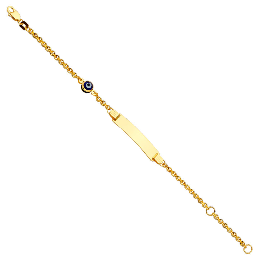 14K Yellow Gold Baby ID Bracelet With Evil Eye