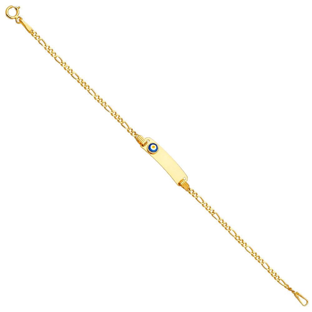 14K Yellow Gold 6inches Baby ID Bracelet With Evil Eye
