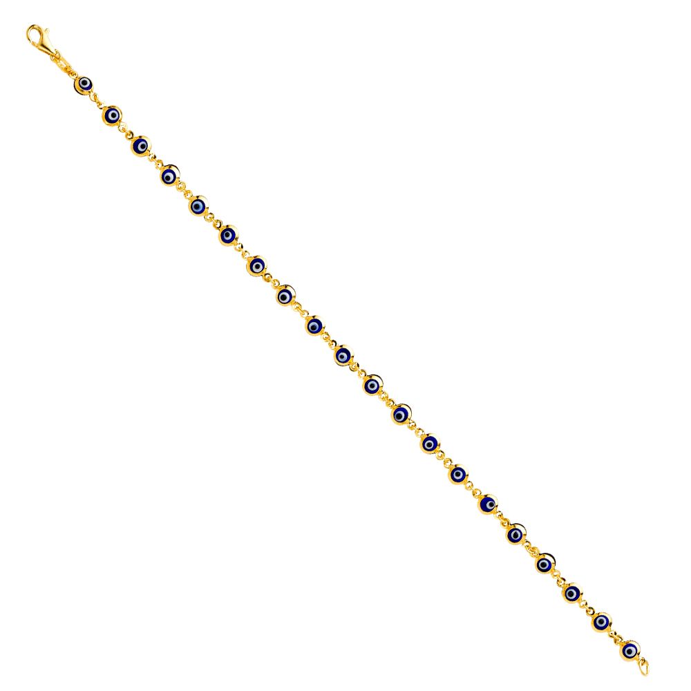 14K Yellow Blue Evil Eye Bracelet