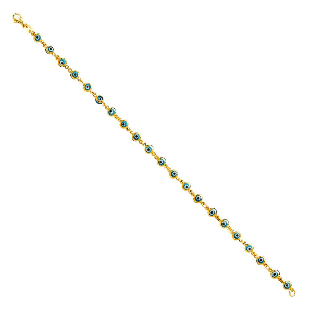 14K Yellow SKY Blue Evil Eye Bracelet