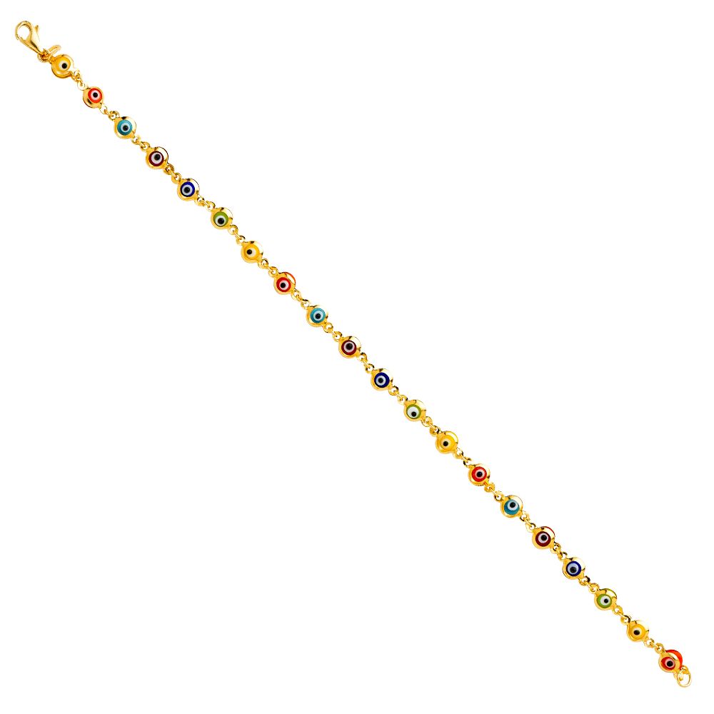 14K Yellow Mixed Color Evil Eye Bracelet