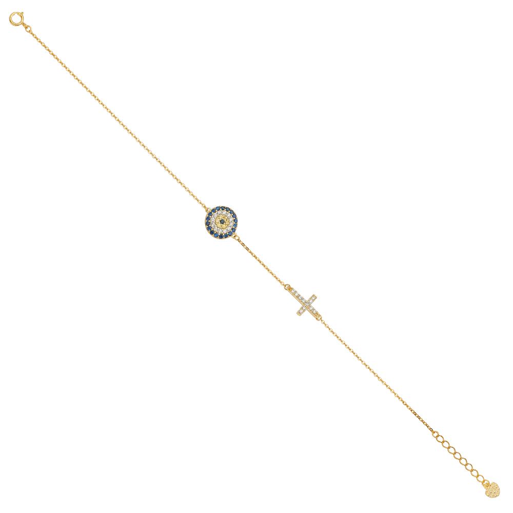 14K Yellow CZ Evil Eye Chain Bracelet