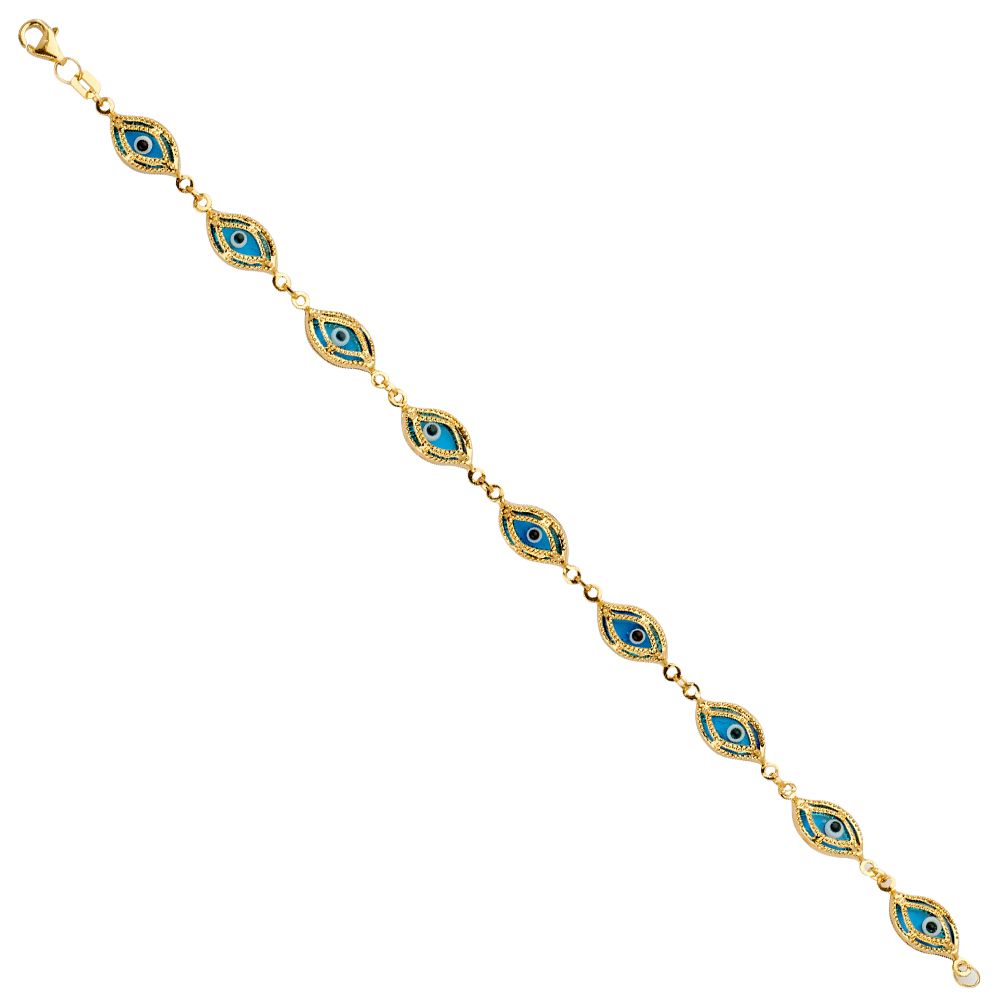 14K Yellow Blue Evil Eye Bracelet