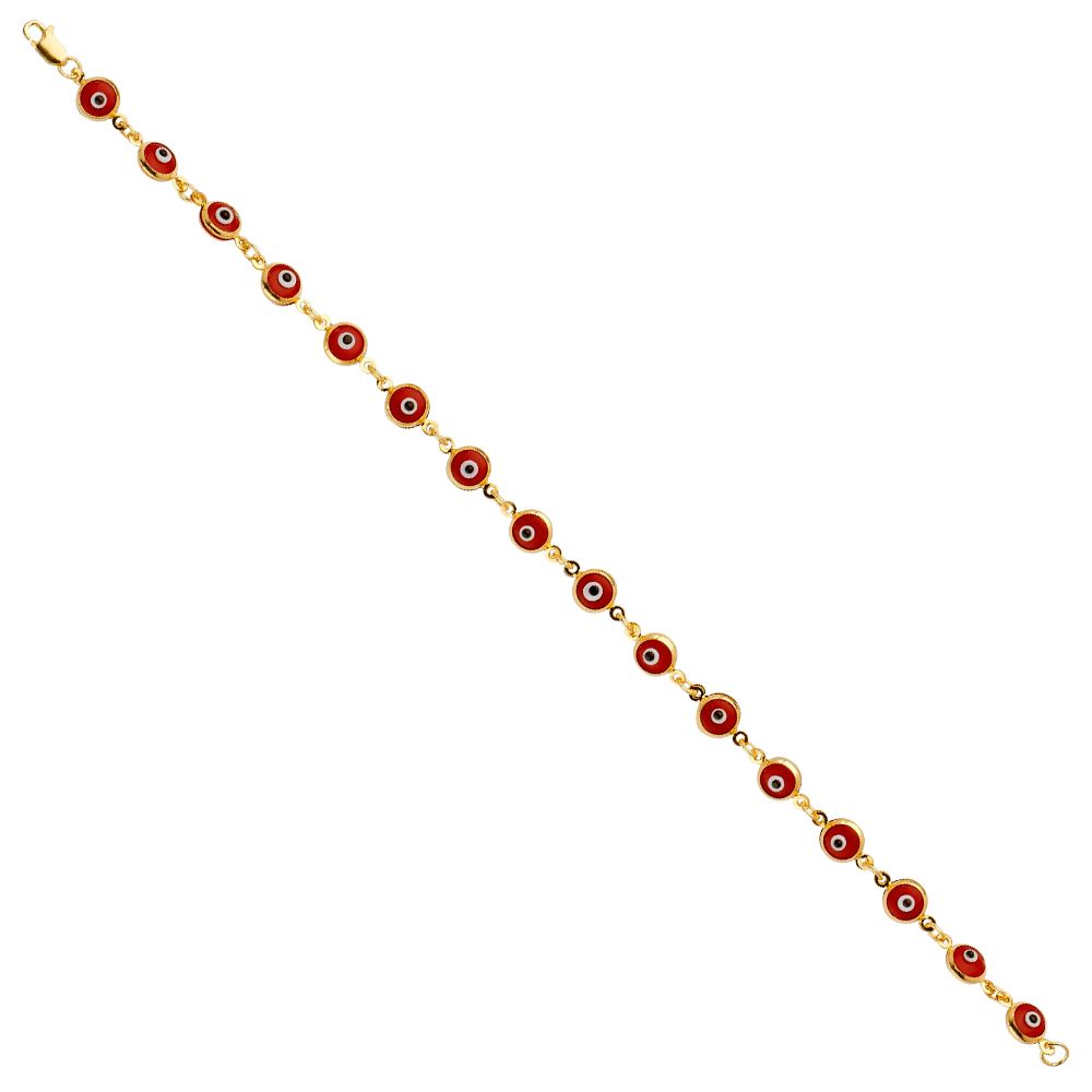 14K Yellow Red Evil Eye Bracelet