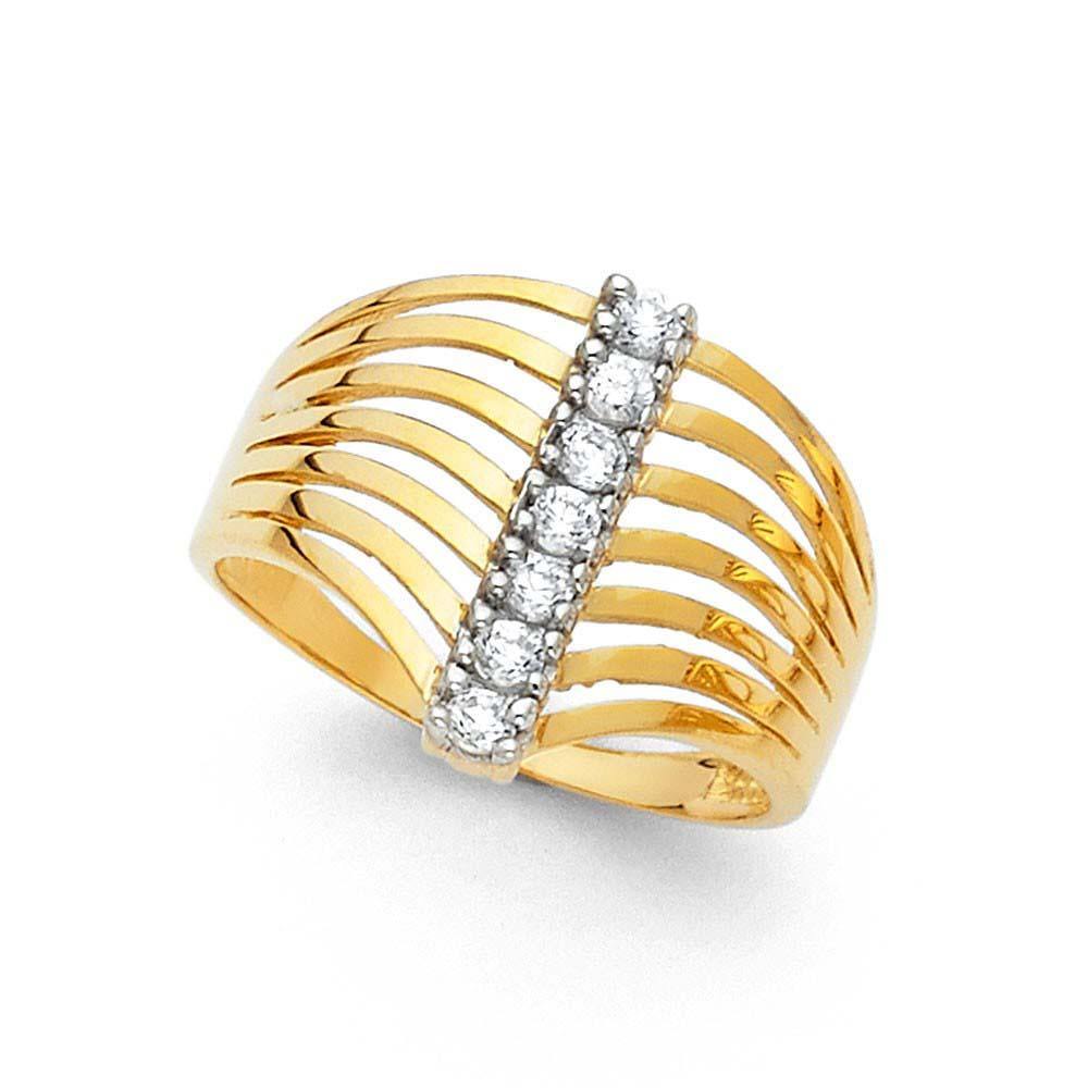 14K Yellow Gold 15mm Clear CZ Semanario Ring - silverdepot