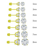 (PACK OF 6)14K Yellow Gold Round Cubic Zirconia Stud Earring Set on High Quality Prong SettingAnd Screw Back Post