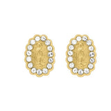 OroKarat 14K Yellow Gold Mini Oval CZ Virgin Mary Screw Back Stud Earring