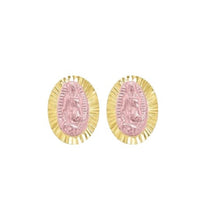 Load image into Gallery viewer, OroKarat 14K Yellow Gold Border With Rose Gold Virgin Mary Screw Back Stud Earring