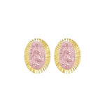 OroKarat 14K Yellow Gold Border With Rose Gold Virgin Mary Screw Back Stud Earring