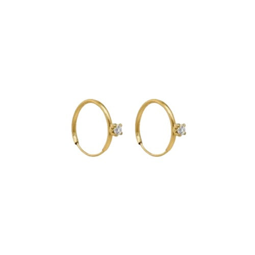 OroKarat 14K Yellow Gold Hoop With A Single CZ Huggie Earring