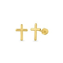 OroKarat 14K Yellow Gold Cross Screw Back Stud Earring