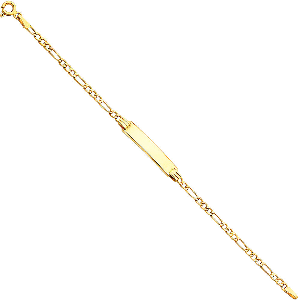 14K Yellow Gold 060 Hollow Figaro 3+1 Baby ID Bracelet