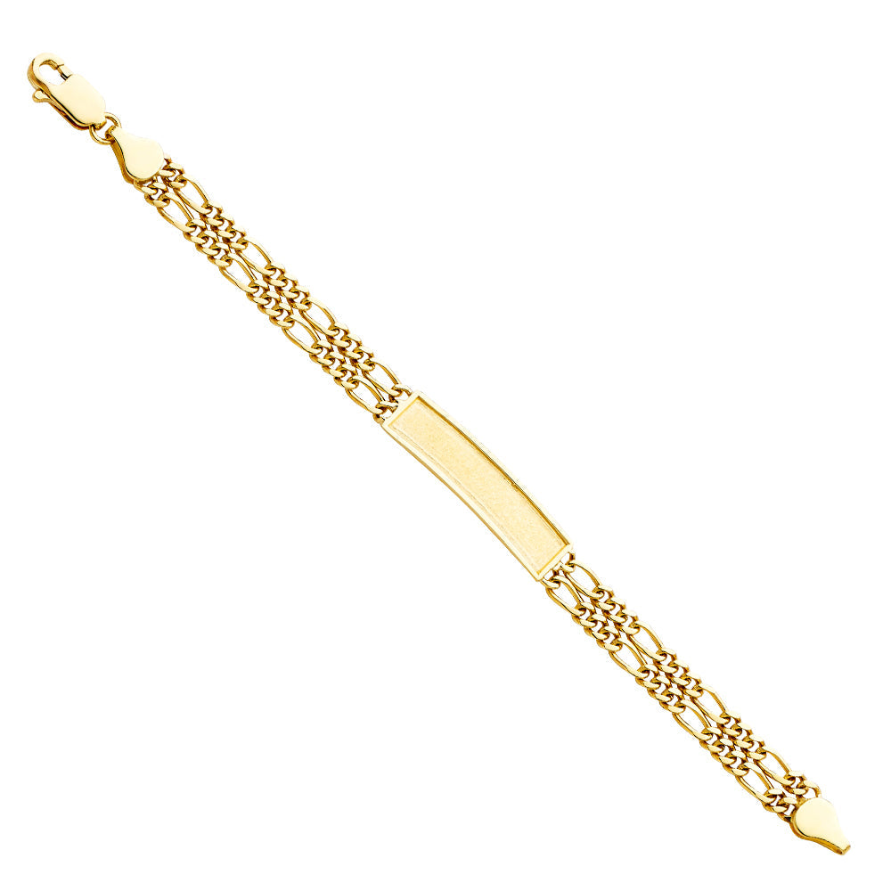 14K Yellow Gold 2 Line Figaro Frame Junior ID Bracelet