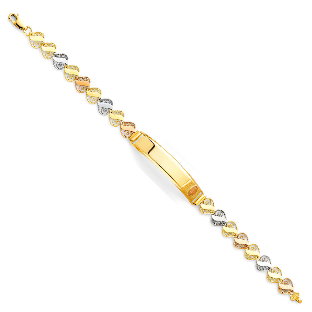 14K Tri Color Gold Hearts Guadalupe ID Bracelet