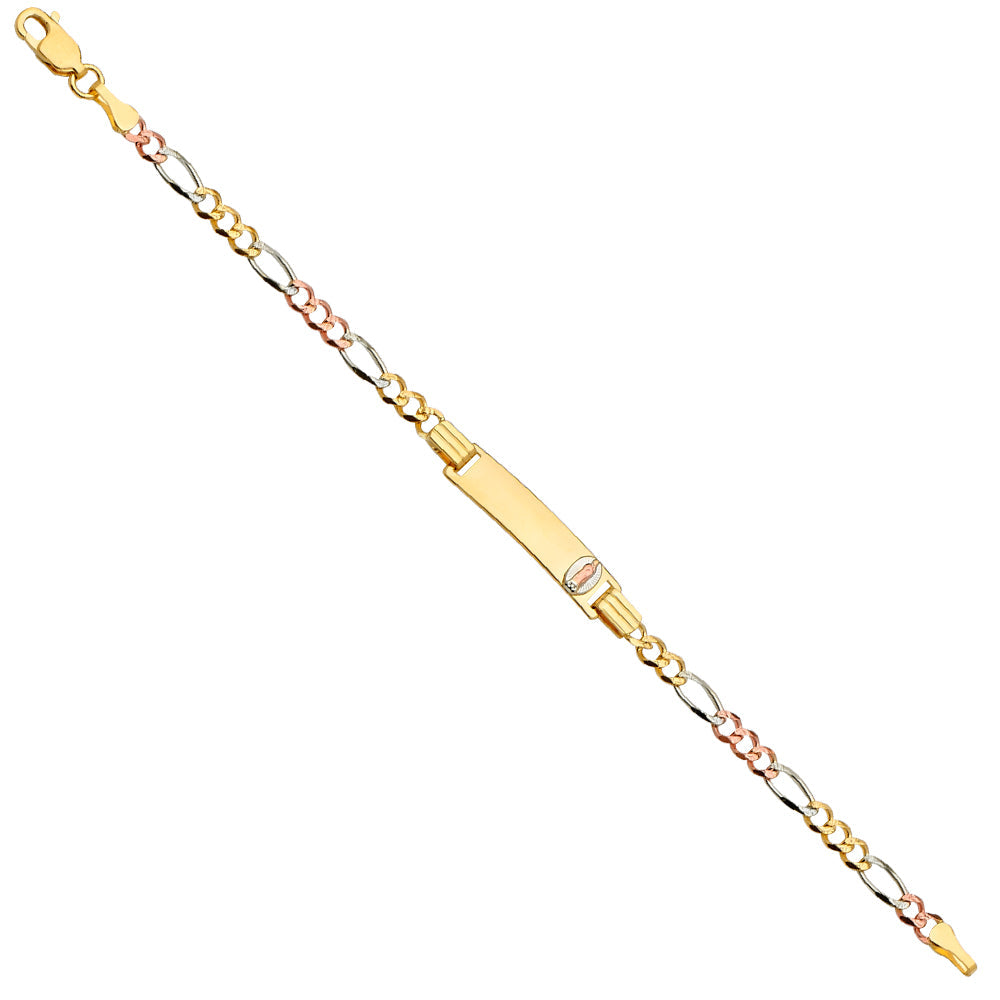 14K Tri Color Gold Figaro 3+1 080 Guadalupe Baby ID Bracelet