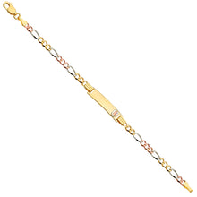 Load image into Gallery viewer, 14K Tri Color Gold Figaro 3+1 080 Guadalupe Baby ID Bracelet