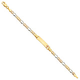14K Tri Color Gold Figaro 3+1 080 Cross Baby ID Bracelet