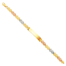 Load image into Gallery viewer, 14K Tri Color Gold Herat Link Guadalupe Baby ID Bracelet