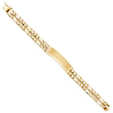 14K Yellow Gold 2 Lines Light Nugget Figaro Link Frame ID Bracelet