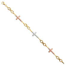 Load image into Gallery viewer, 14K Tri Color Gold Cross And Infinity Fancy Bracelet