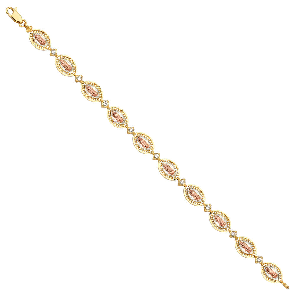 14K Tri Color Gold Oval Guadalupe Bracelet
