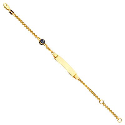14K Yellow Gold Baby ID Bracelet With Evil Eye