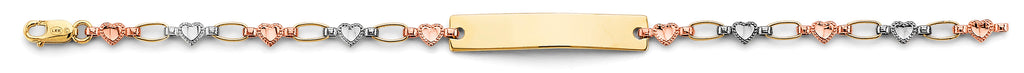 14K Tri Color Gold Hearts Baby ID Bracelet