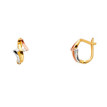 Load image into Gallery viewer, 14K Tri Color Gold Curve Fancy CZ Earrings