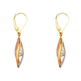 14K Tri Color Gold Tear Drop Type Earrings With Pearl