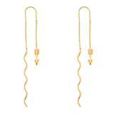 14K Yellow Gold Arrow Front And Back Dangle Earrings