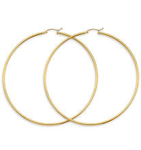Load image into Gallery viewer, 14K Yellow Gold 2mm Big Round Tube Polish Hoop Earrings