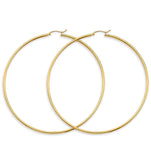 14K Yellow Gold 2mm Big Round Tube Polish Hoop Earrings