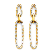 Load image into Gallery viewer, 14K Yellow Gold CZ Paperclip Earrings With Pushback