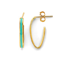 Load image into Gallery viewer, 14K Yellow Gold Blue Enamel Open Oval Hoop Earrings