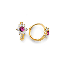 Load image into Gallery viewer, 14K Yellow Gold 10mm Flower CZ Huggies Earrings