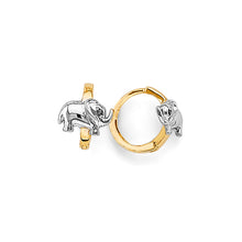 Load image into Gallery viewer, 14K Two Tone Gold Elephant Huggies Earrings