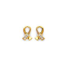 Load image into Gallery viewer, 14K Yellow Gold CZ Cancer Ribbon Push Back Earrings