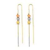 14K Tri Color Gold Star Double Line Earrings