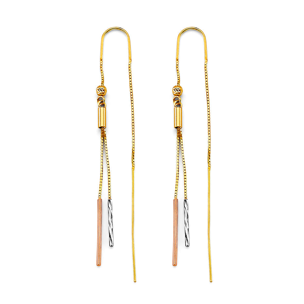 14K Tri Color Gold Bar Double Line Earrings