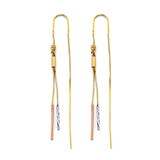 14K Tri Color Gold Bar Double Line Earrings