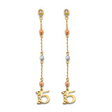 14K Tri Color Gold Hanging CZ Ball 15 Years Earrings