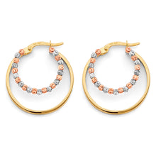 Load image into Gallery viewer, 14K Tri Color Gold Double Hoop Bead Earrings