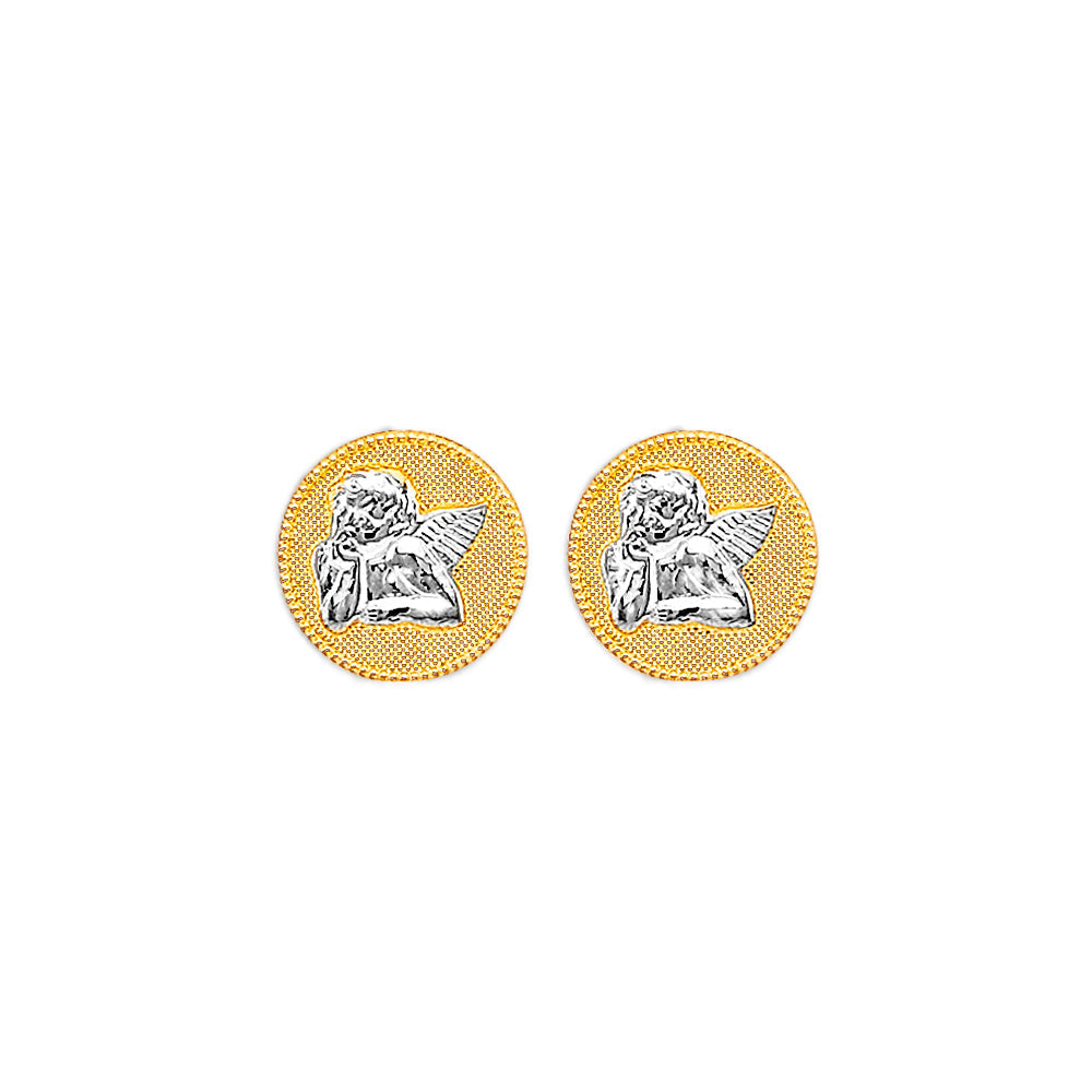 14K Two Tone Gold Angel Push Back Earrings