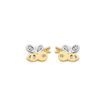 Load image into Gallery viewer, 14K Two Tone Gold CZ Bee Push Back Earrings