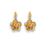 14K Two Tone Gold Hanging Flower Push Back Earrings