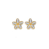 14K Yellow Gold CZ Flower Push Back Earrings