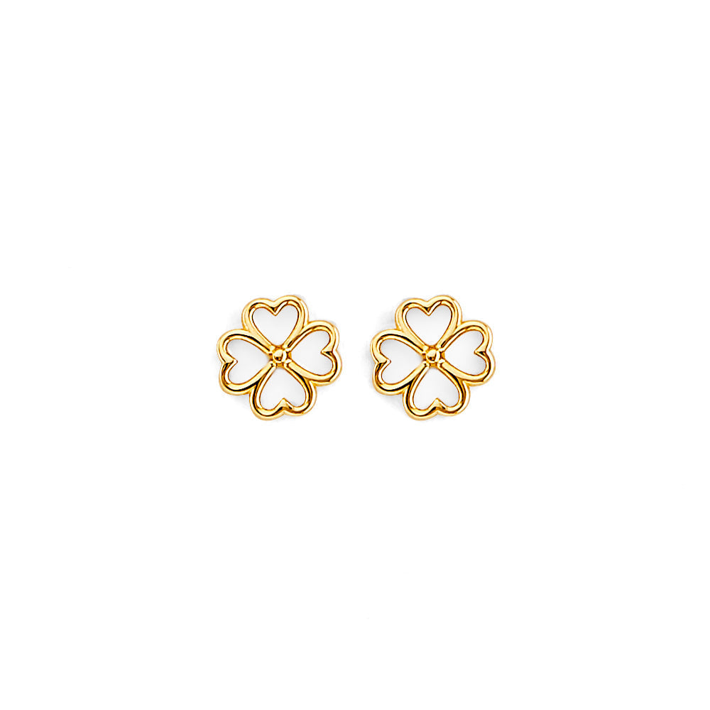 14K Yellow Gold Clover Push Back Earrings