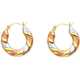 14K Tri Color Gold Fancy Hollow Hoop Earrings