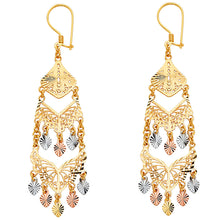 Load image into Gallery viewer, 14K Tri Color Gold 18mm DC Chandelier Hanging Earrings