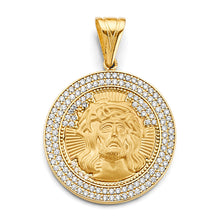 Load image into Gallery viewer, 14K Yellow Gold CZ Round Jesus Face Pendant